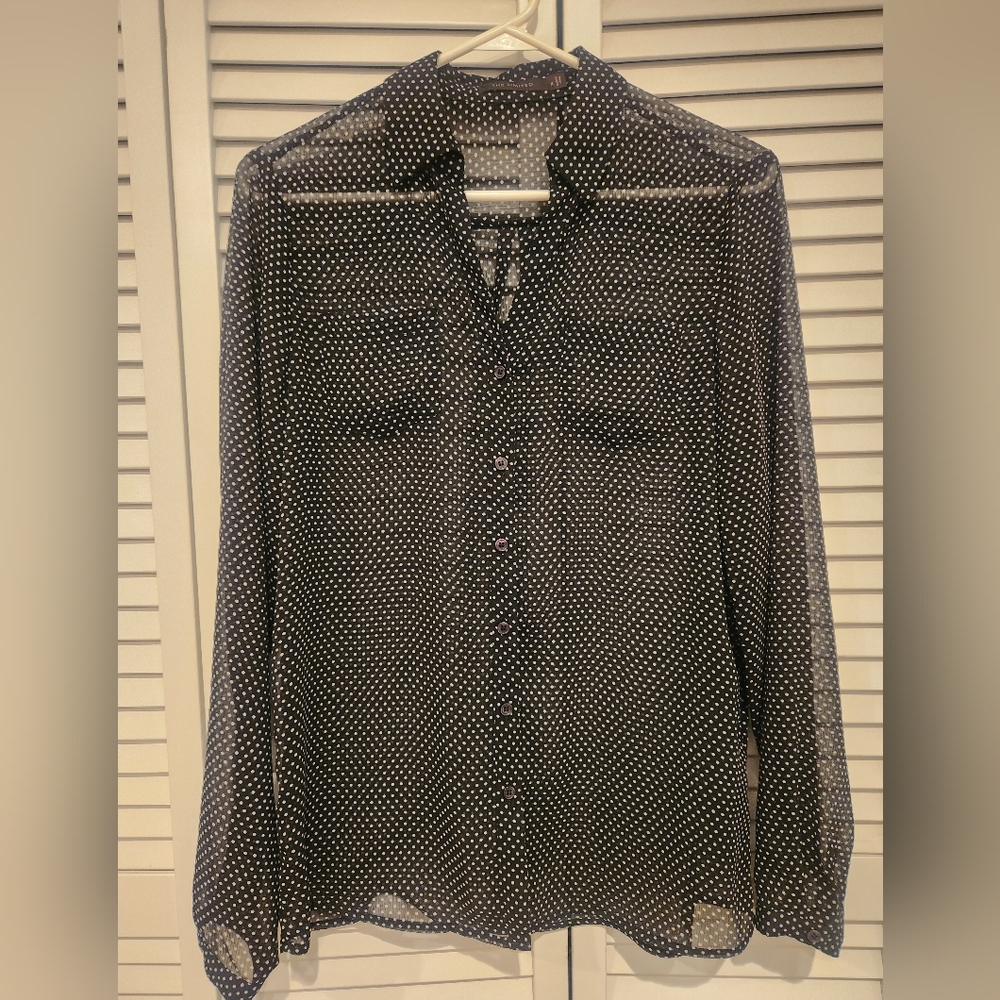 The Limited sheer polka-dot button up blouse black and white small